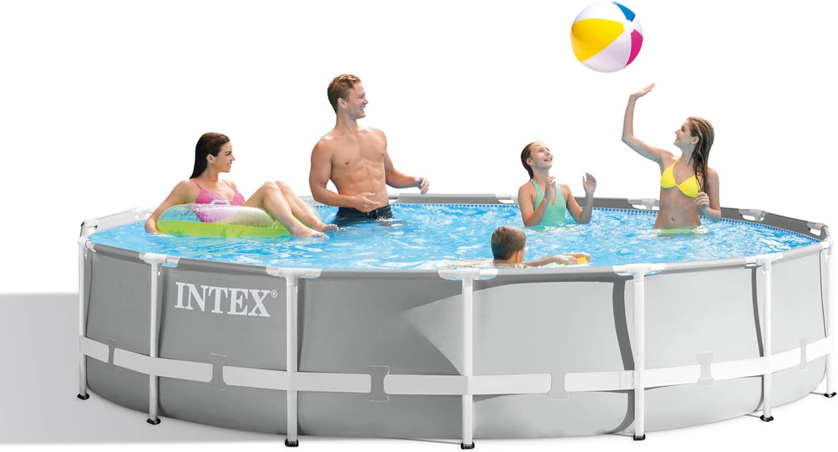 Intex 10 Feet Round Prism Metal Frame Above Ground Outdoor Backyard Swimming Family Pool for Kids and Adults ages 6 and Up