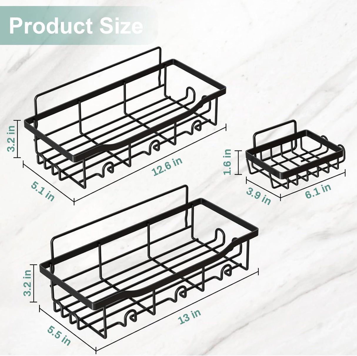 Shower Caddy Bathroom Organizer Pack Shampoo Holder Basket Shelves for Storage and Organization, Wall Suction Bath