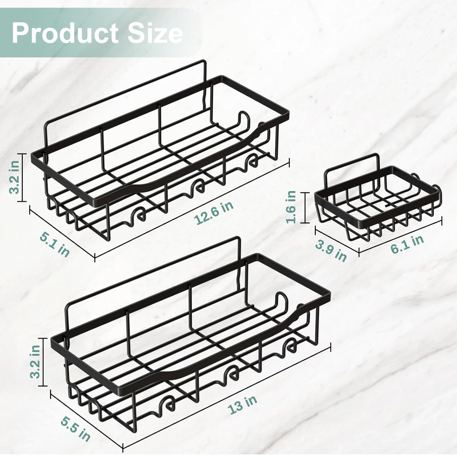 Shower Caddy Bathroom Organizer Pack Shampoo Holder Basket Shelves for Storage and Organization, Wall Suction Bath