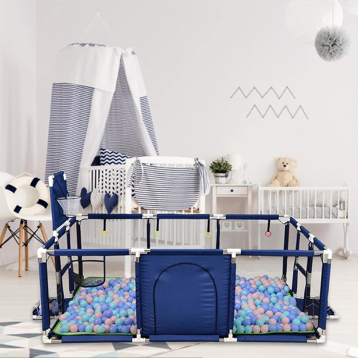 Portable Baby Ball Pit Tent Playpen Play Fence Baby Playpen with Basketball Hoop