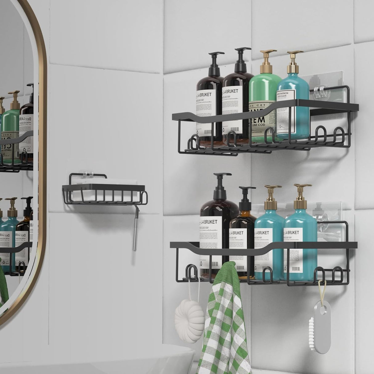 Shower Caddy Bathroom Organizer Pack Shampoo Holder Basket Shelves for Storage and Organization, Wall Suction Bath