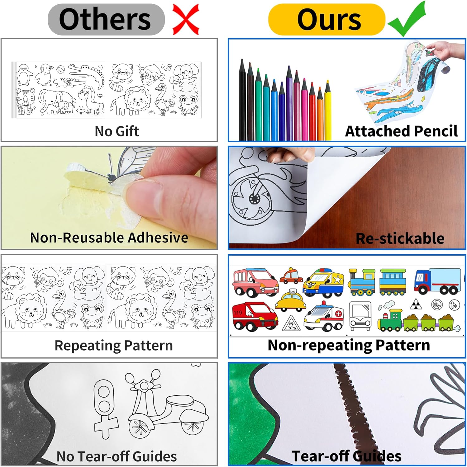 Drawing Roll for Kids, Sticky Coloring Paper Rolls with Colored Pencil