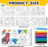Drawing Roll for Kids, Sticky Coloring Paper Rolls with Colored Pencil Graffiti Scroll DIY Painting for Toddlers Children Boys Girls 3 4 5 Educational Toys