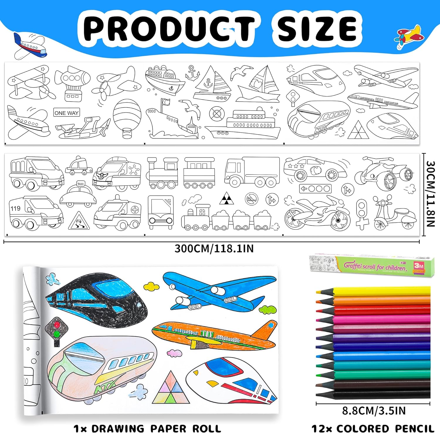 Drawing Roll for Kids, Sticky Coloring Paper Rolls with Colored Pencil