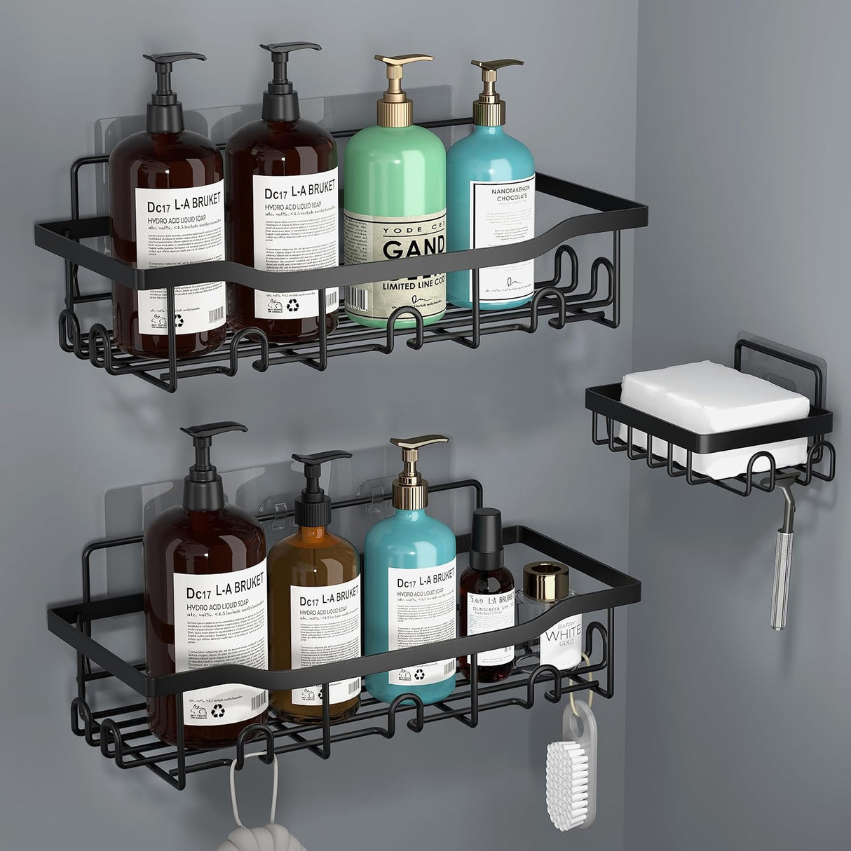 Shower Caddy Bathroom Organizer Pack Shampoo Holder Basket Shelves for Storage and Organization, Wall Suction Bath