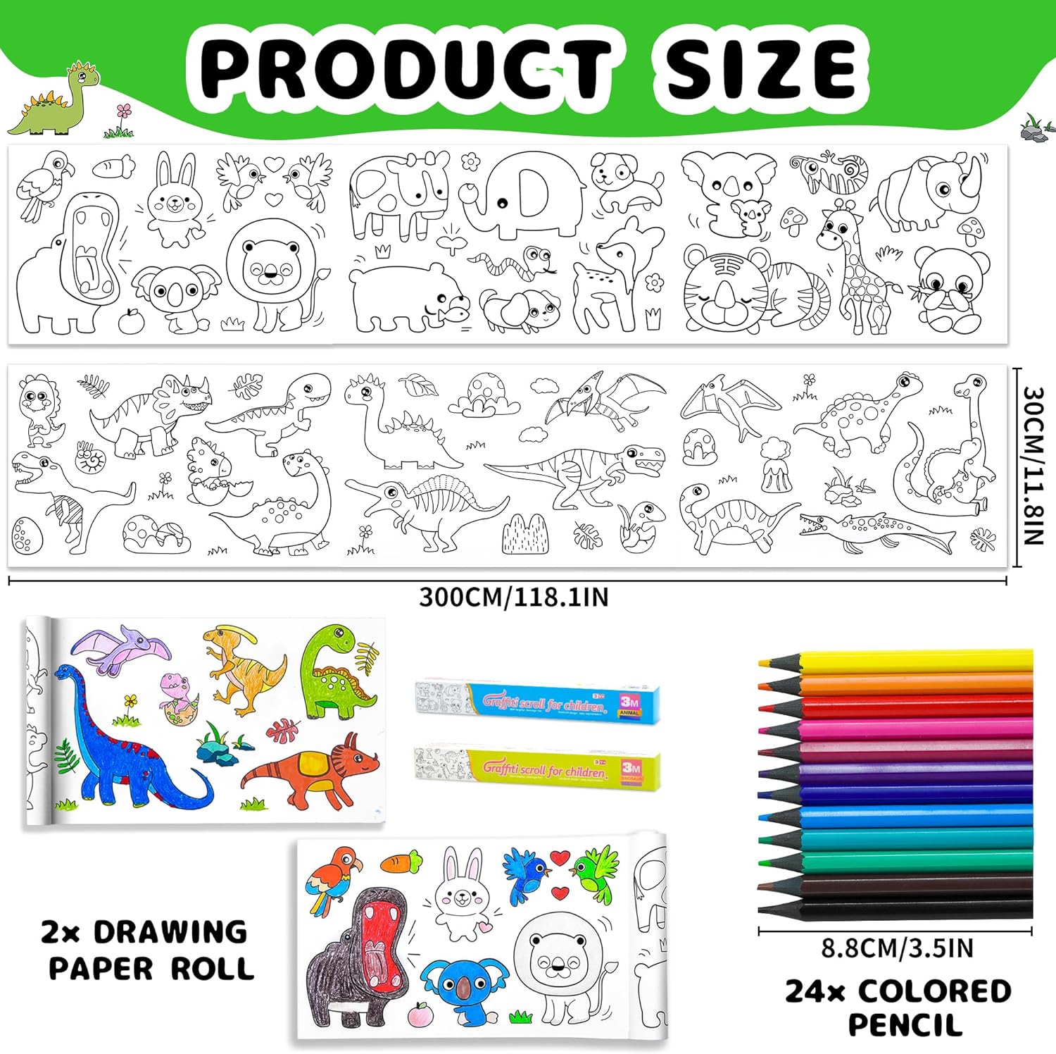 Drawing Roll for Kids, Sticky Coloring Paper Rolls with Colored Pencil