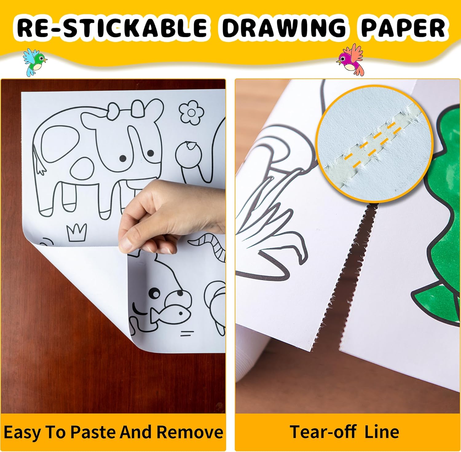 Drawing Roll for Kids, Sticky Coloring Paper Rolls with Colored Pencil