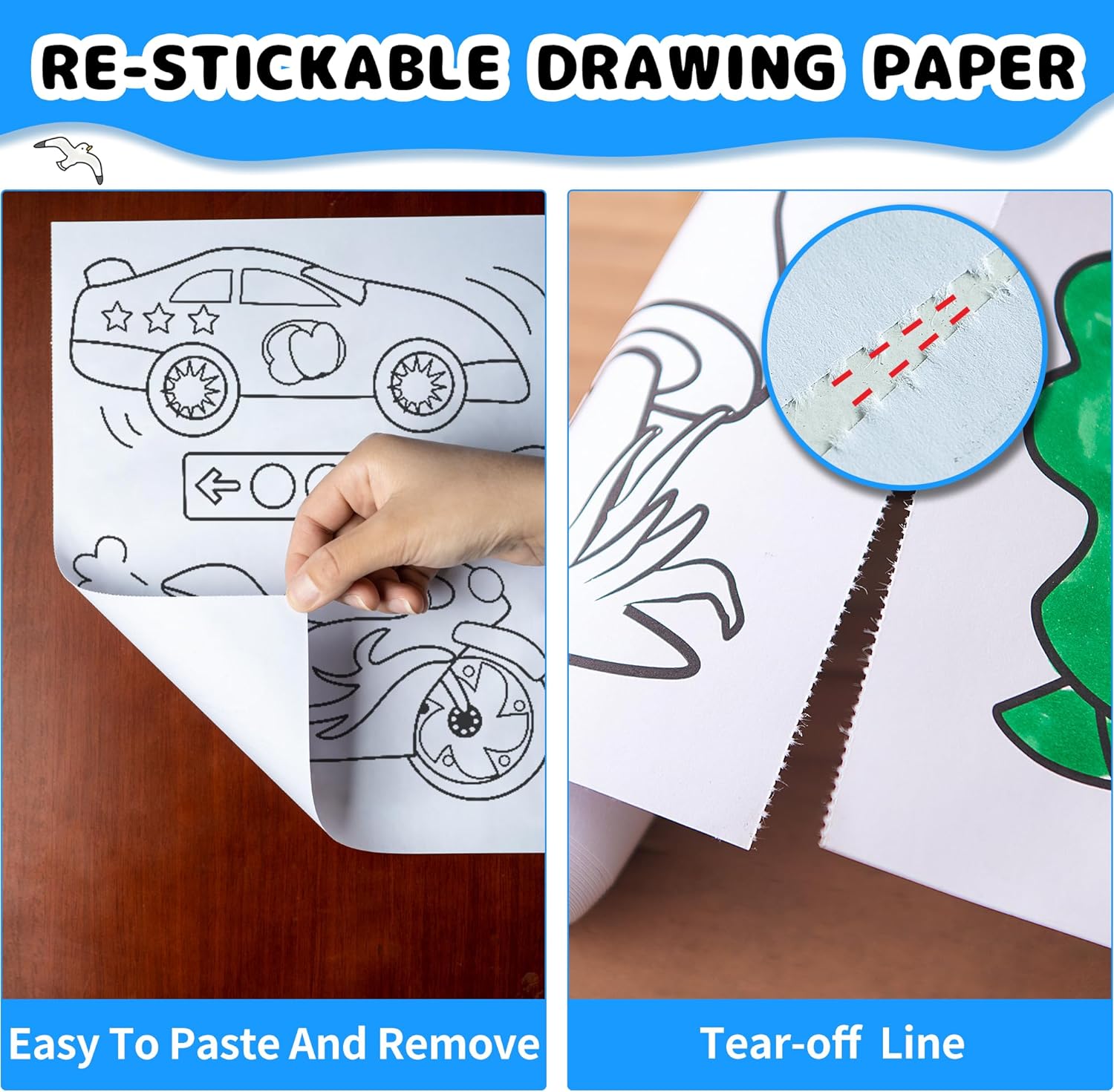 Drawing Roll for Kids, Sticky Coloring Paper Rolls with Colored Pencil