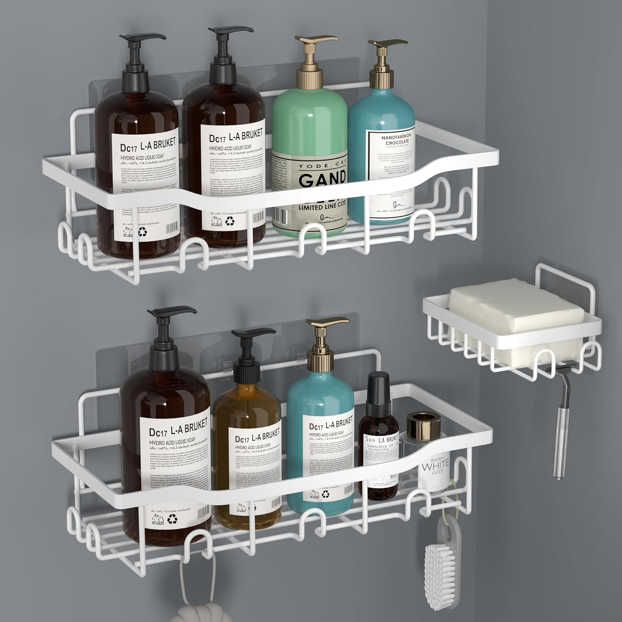 Shower Caddy Bathroom Organizer Pack Shampoo Holder Basket Shelves for Storage and Organization, Wall Suction Bath