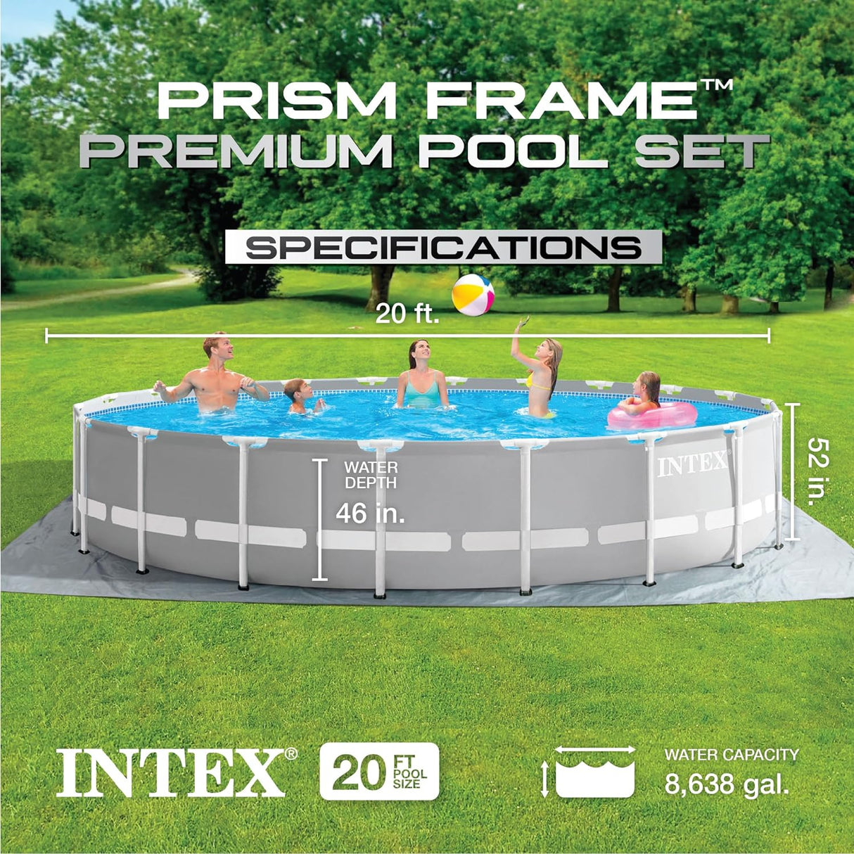 Intex 10 Feet Round Prism Metal Frame Above Ground Outdoor Backyard Swimming Family Pool for Kids and Adults ages 6 and Up