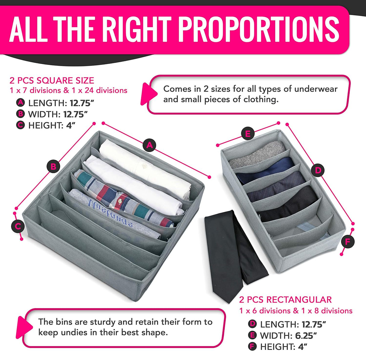 Closet Drawers Organizer Storage for Underwear, Bra, Socks and Clothes