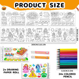 Drawing Roll for Kids, Sticky Coloring Paper Rolls with Colored Pencil Graffiti Scroll DIY Painting for Toddlers Children Boys Girls 3 4 5 Educational Toys