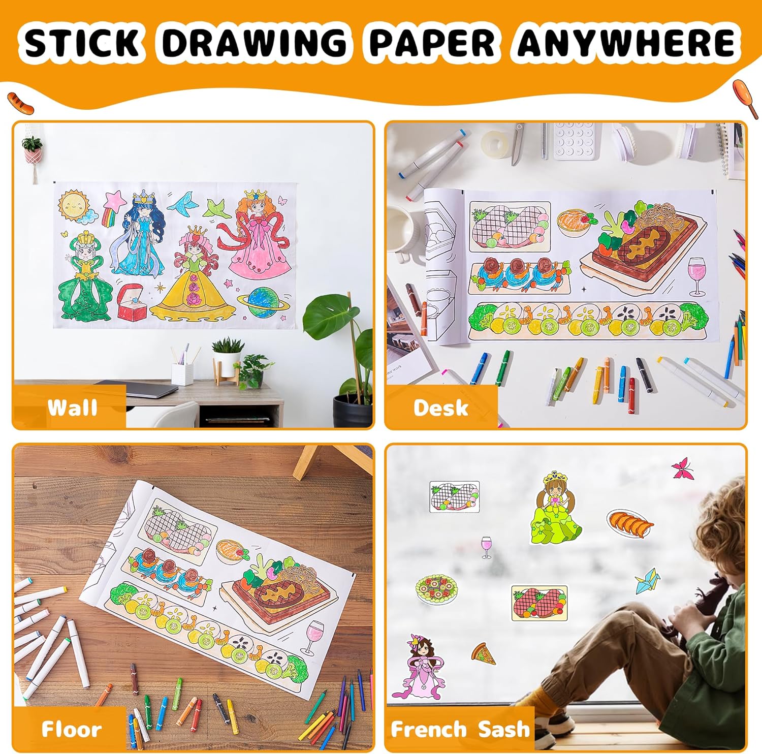 Drawing Roll for Kids, Sticky Coloring Paper Rolls with Colored Pencil