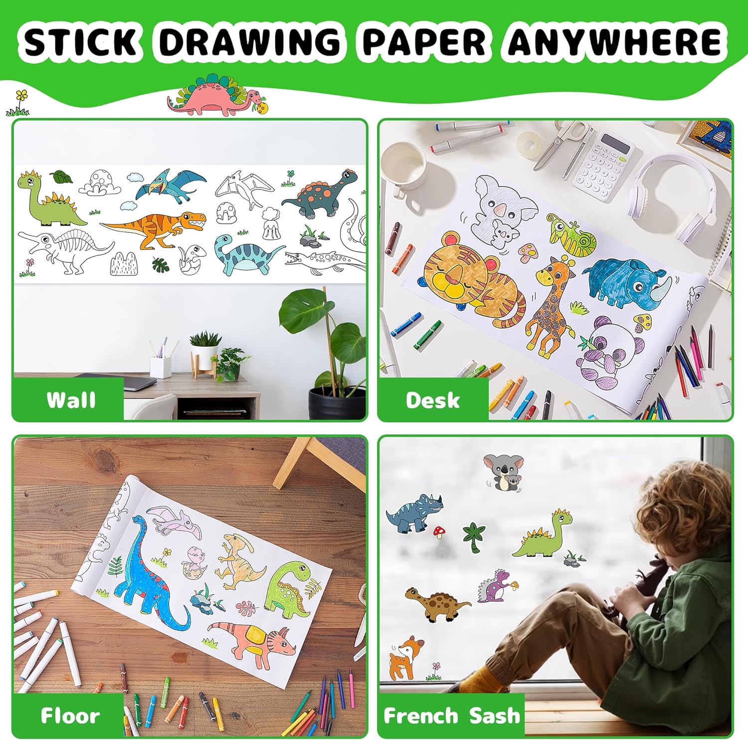 Drawing Roll for Kids, Sticky Coloring Paper Rolls with Colored Pencil